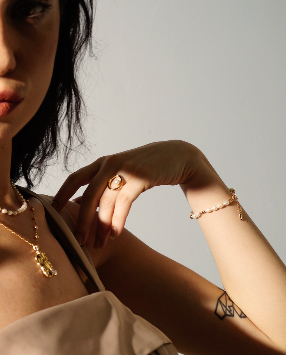 Line & Pearl Open Ring