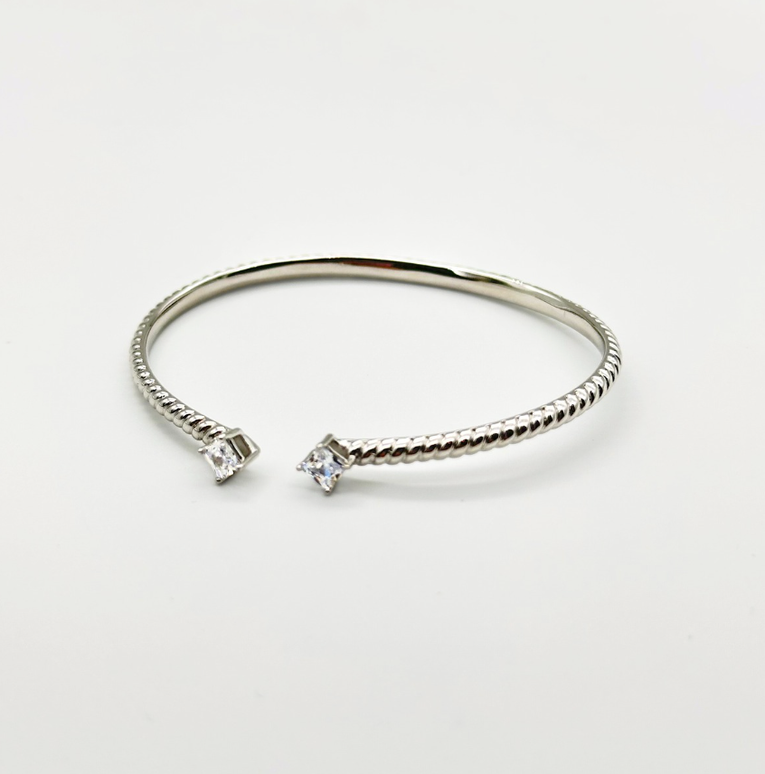 Soleil Entwined Open Bangle - White Gold